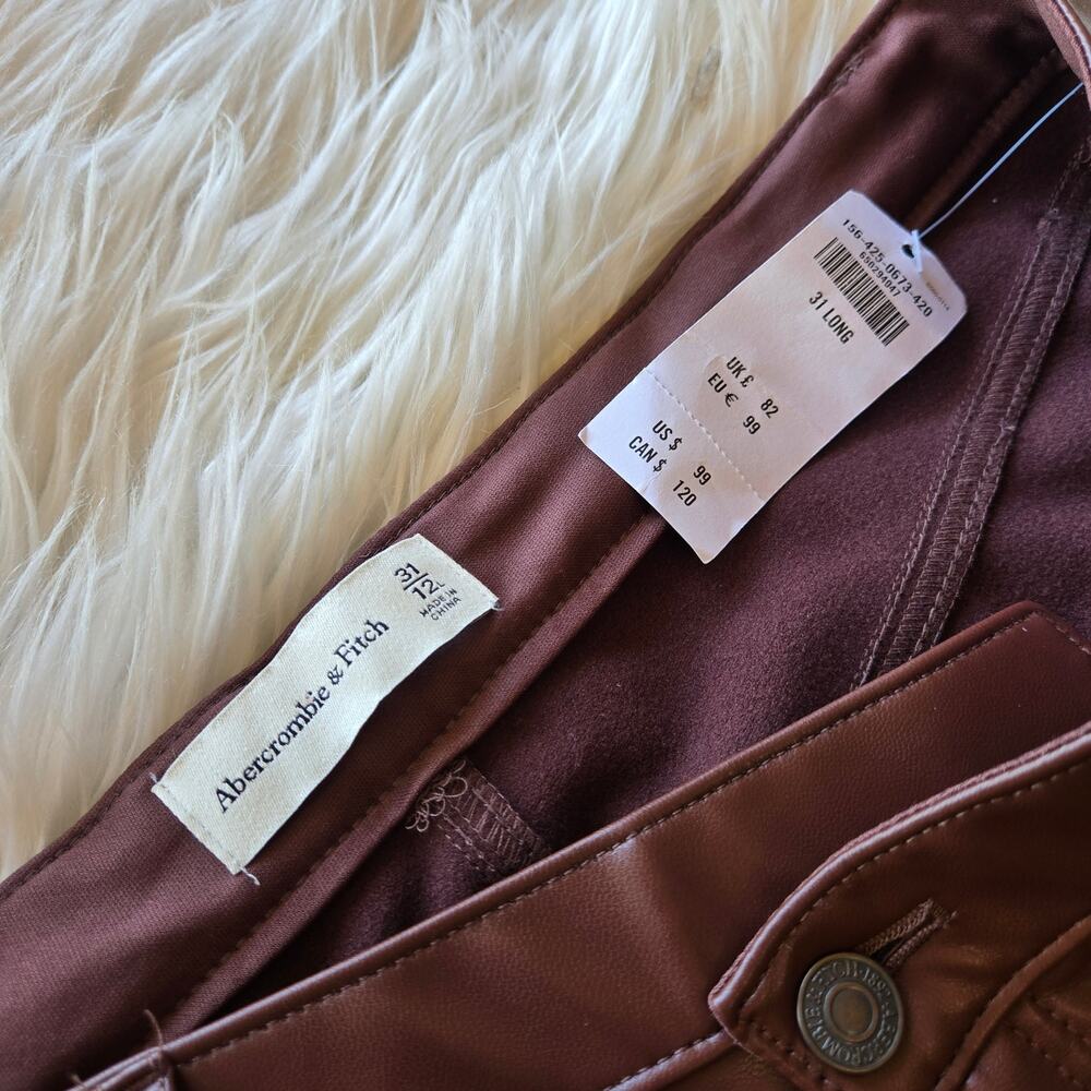 Abercrombie & Fitch Faux Leather Pant NWT 31L Brown Asymmetrical Waist Crossover - Picture 3 of 6